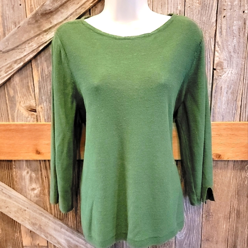 J.Jill Women's 3/4 Sleeve Boat Neck Linen Blend Top M medium green
